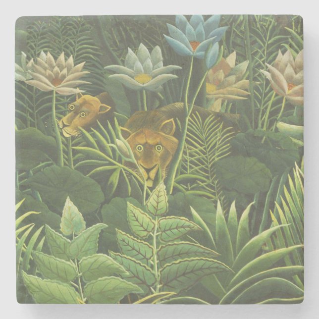 Rousseau Tropischer Jungle Löwenmalerei Steinuntersetzer (Vorderseite)