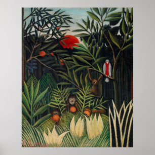 Rousseaus Affen und Papagei im Urwald Poster