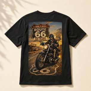 Route 66 100. Jubiläum Skelett Biker Straße T-Shirt