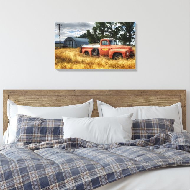 Route 66 Abholen LKW Aquarellmalerei Leinwanddruck (Insitu (Schlafzimmer))