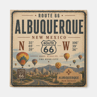 Route 66 Albuquerque Heißluftballons Vintage-Kunst Magnet