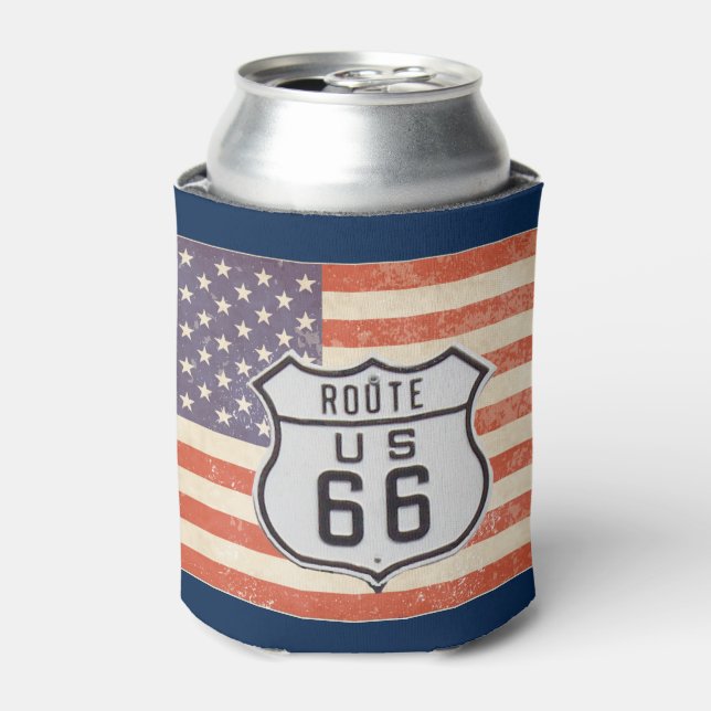 Route 66 Amerikanische Flagge Dosenkühler (Kanne Vorderseite)