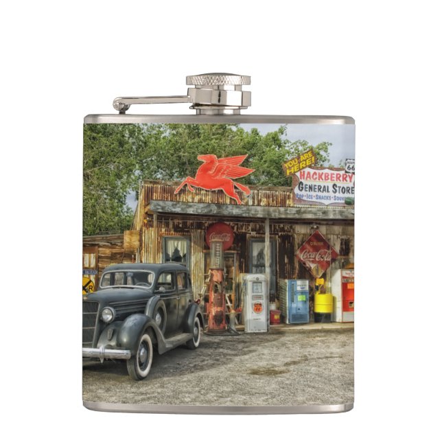 Route 66 Arizona rustikales Retro-Geschäft Flachmann (Vorderseite)