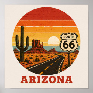 Route 66 Arizona Wüstenkaktus Sonnenuntergang Poster