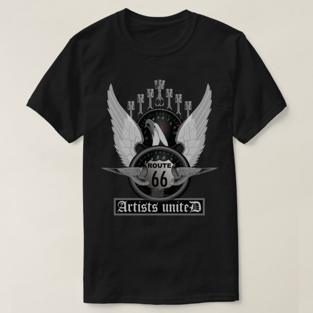 Route 66 Artistes United V-8 T-Shirt (Design devant)