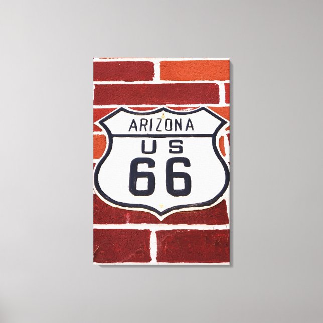 Route 66 auf Ziegel signieren Leinwanddruck (Vorderseite)