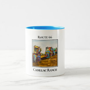 Route 66, Cadillac Ranch, Amarillo Texas Zweifarbige Tasse