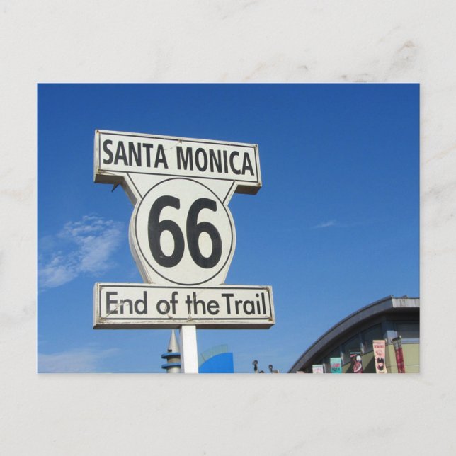 Route 66 California Santa Monica Ende des Weges Postkarte (Vorderseite)