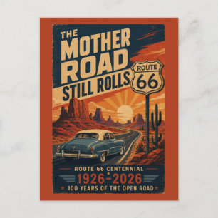 Route 66 Centennial Blaues klassisches Auto auf de Postkarte