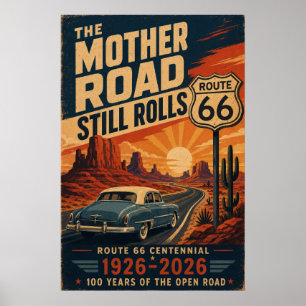 Route 66 Centennial Blue Klassiker Auto Wüstenstra Poster