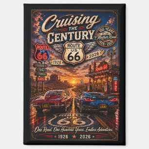 Route 66 Centennial Classic Cars Neon Road Magnet