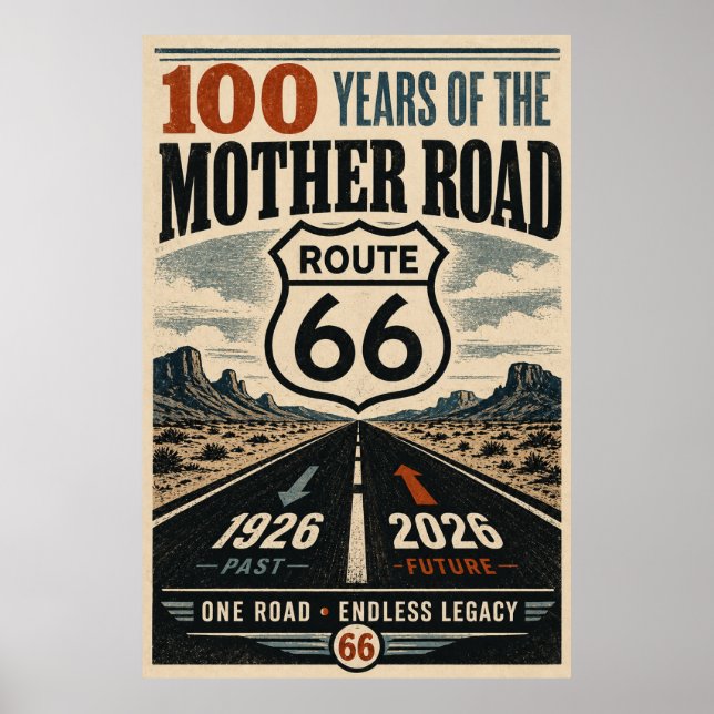 Route 66 Centennial Desert Highway Tribut-Kunst Poster (Vorne)