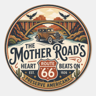 Route 66 Centennial Mother Road Herz schlägt weite Runder Aufkleber