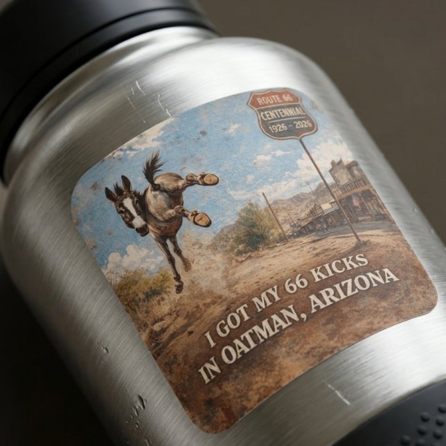 Route 66 Centennial Oatman Donkey Design Quadratischer Aufkleber (Von Creator hochgeladen)