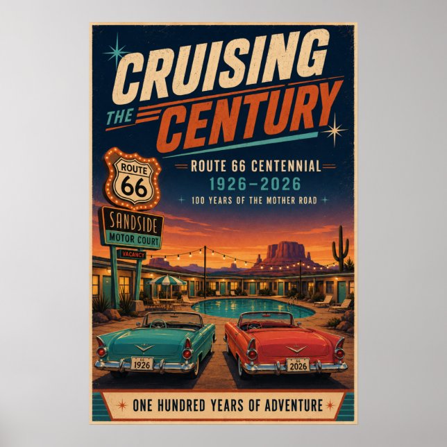 Route 66 Centennial Retro Motel Poolside Poster (Vorne)