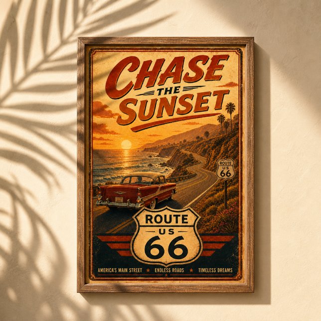 Route 66 Chase Sunset Road Kunst Poster (Von Creator hochgeladen)