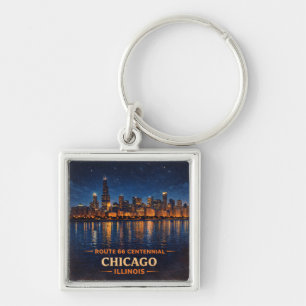 Route 66 Chicago Skyline Porte-clés Cadeau