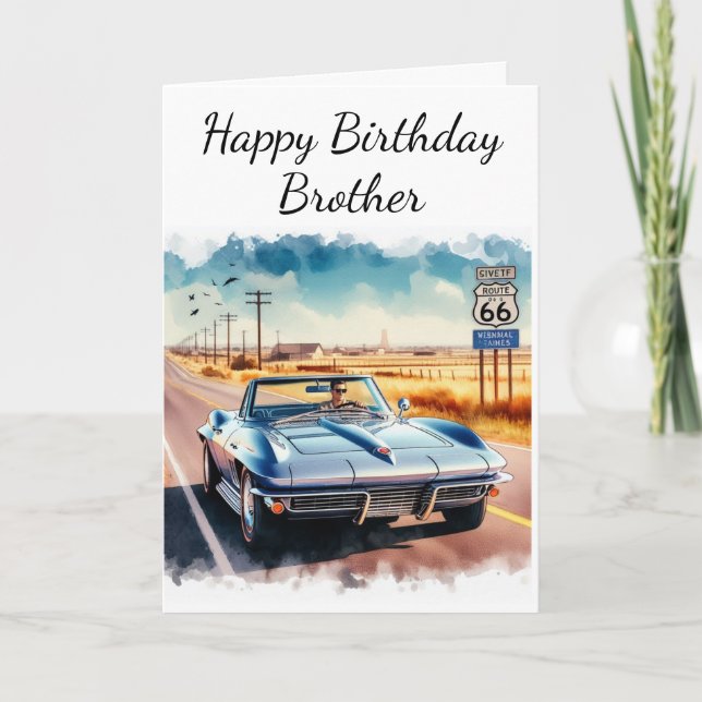 Route 66 Classic Car Happy Birthday Bruder Karte (Vorderseite)
