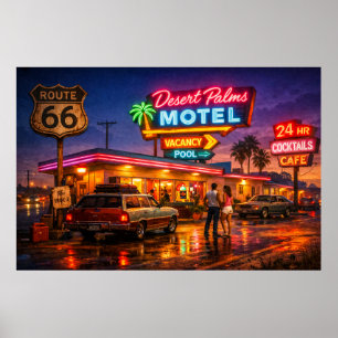 Route 66 Desert Palms Motel Glow Poster