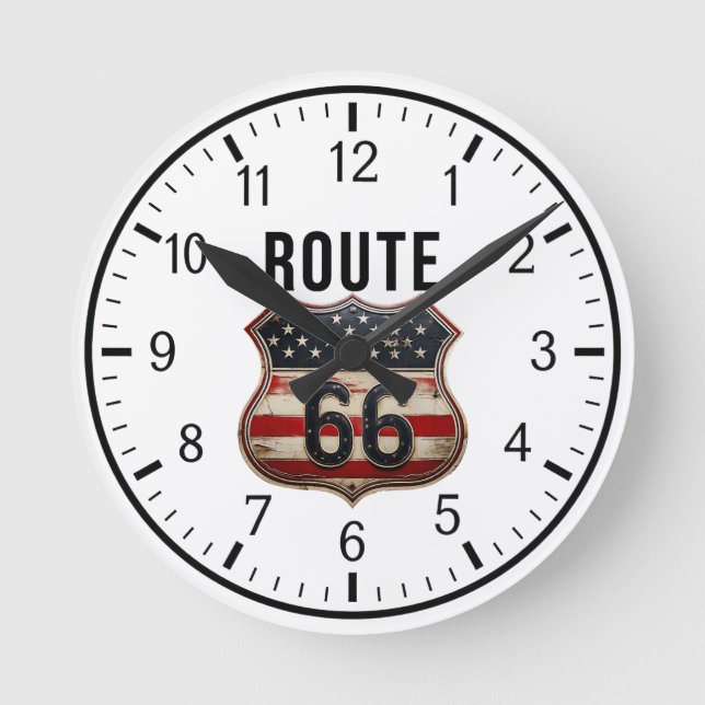 ROUTE 66 Designer 1 Runde Wanduhr (Vorderseite)