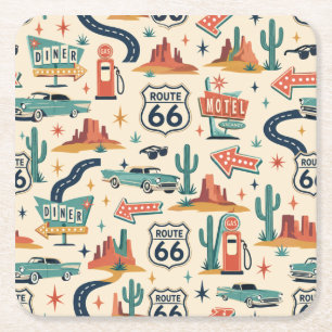 Route 66 Diner-Party-Getränk-Tisch Americana Rechteckiger Pappuntersetzer
