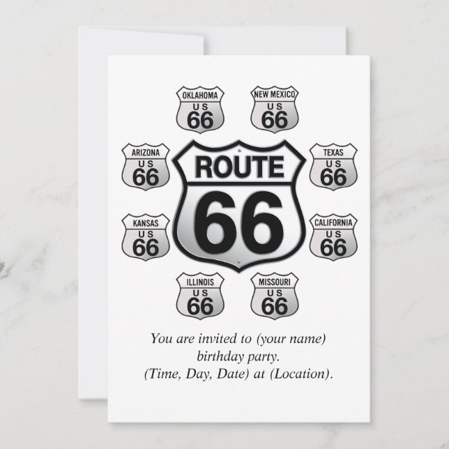 Route 66 Einladung zum Geburtstag. (Vorderseite)