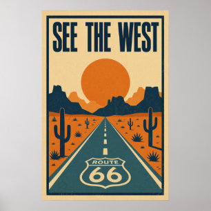Route 66 Erlebe den Westen Litho Poster