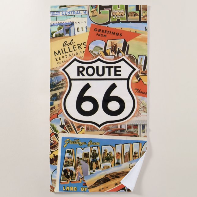 Route 66 Farbige Postkarte Strandtuch (Vorderseite)