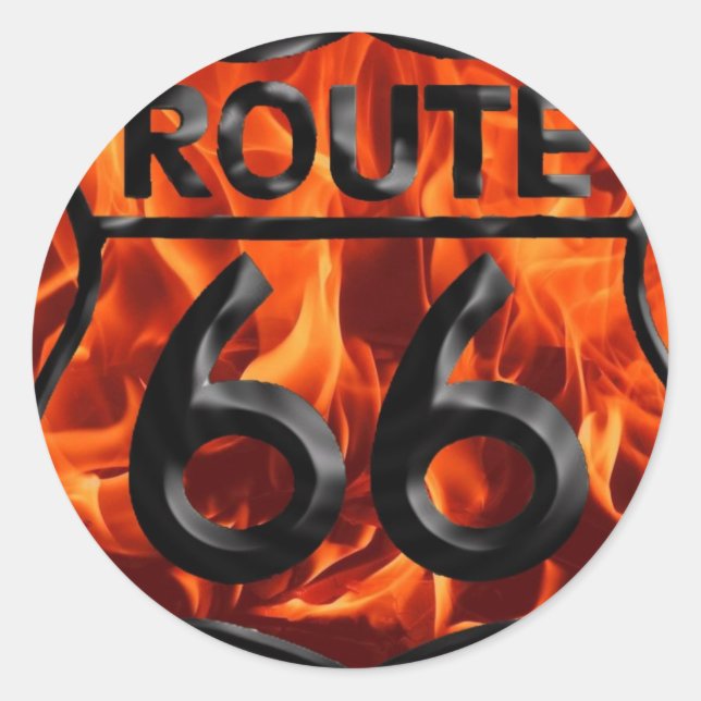 Route 66 Feuer 1 Runder Aufkleber (Vorderseite)