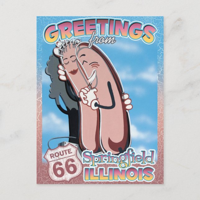 Route 66 Grüße Springfield Illinois Postkarte (Vorderseite)
