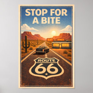 Route 66 Halt für einen Bissen Litho Poster