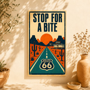 Route 66 Halt zum Beißen Desert Diner Litho Poster