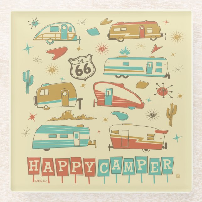 Route 66 Happy Camper Glasuntersetzer (Vorderseite)