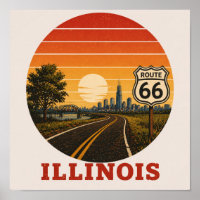 Route 66 Illinois Chicago Sonnenuntergang Skyline