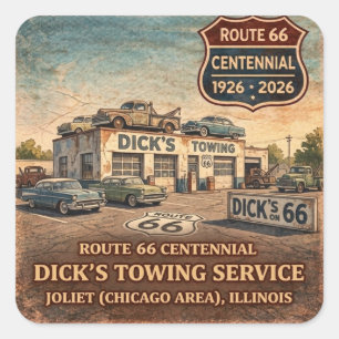 Route 66 Joliet Abschleppdienst Straßendekor Quadratischer Aufkleber
