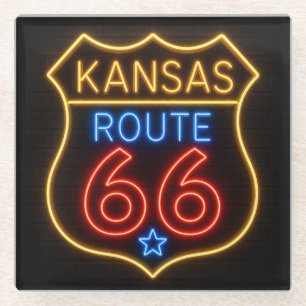Route 66 Kansas Neon Americana Dekoration Glasuntersetzer
