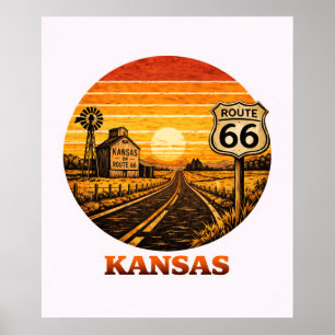 Route 66 Kansas Sonnenblumen-Staat Poster