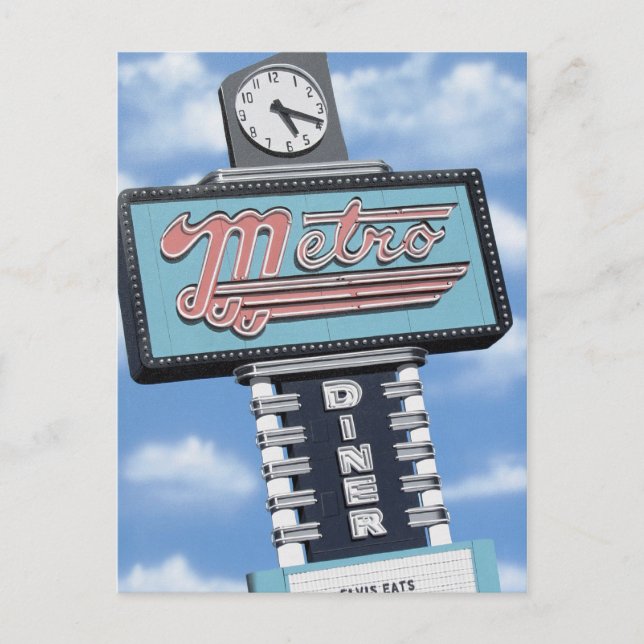 Route 66 Metro Diner Retro Neon Zeichen Postkarte (Vorderseite)