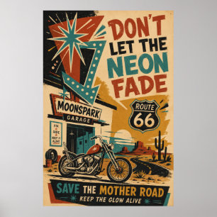 Route 66 Motorrad-Garage-Americana-Wandkunst Poster