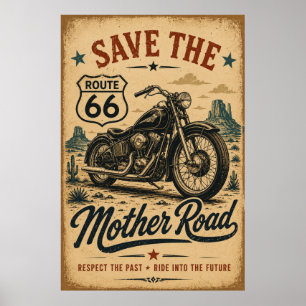 Route 66 Motorrad Mother Road Tribute Poster