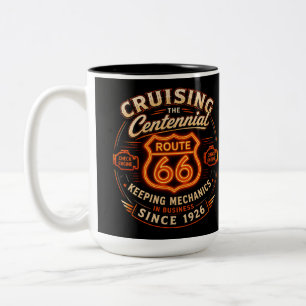 Route 66 Neon Mechaniker Kaffee Americana Zweifarbige Tasse