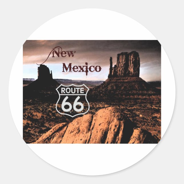 Route 66 neues Mexiko Runder Aufkleber (Vorderseite)