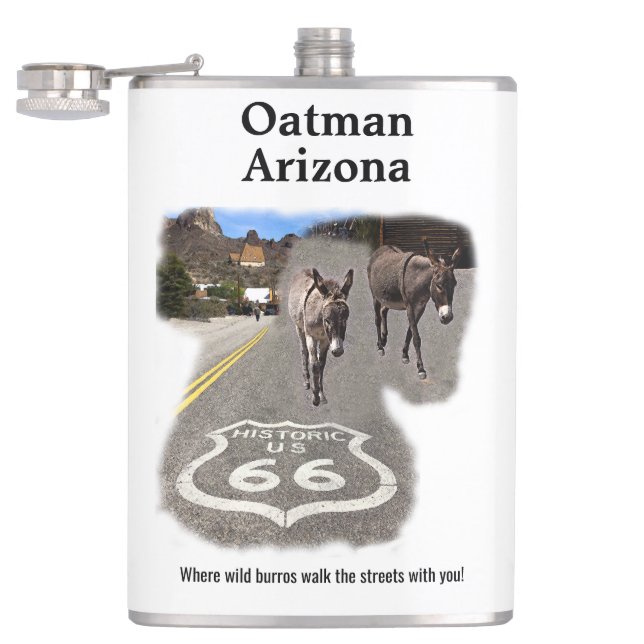 Route 66 Oatman Arizona Burros auf der Straße Flachmann (Geöffnet)