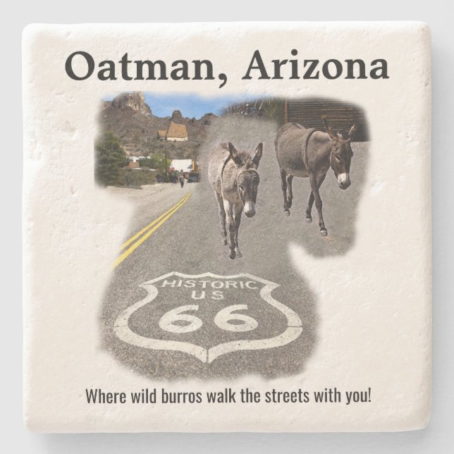 Route 66 Oatman Arizona Burros auf der Straße Steinuntersetzer (Vorderseite)