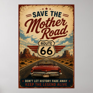 Route 66 Oldtimer Mutterstraße Erbe Retro Kunst Poster