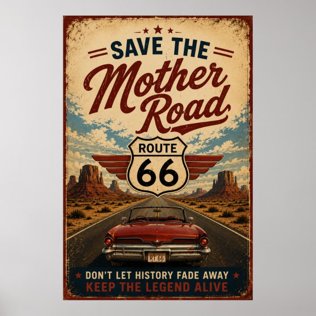 Route 66 Oldtimer Mutterstraße Erbe Retro Kunst Poster (Vorne)