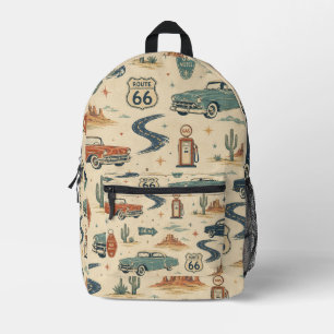 Route 66 Oldtimer-Wüsten-Highway-Muster Bedruckter Rucksack
