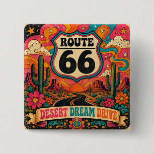 Route 66 Psychedelische Siebziger Jahre Highway Ab Button