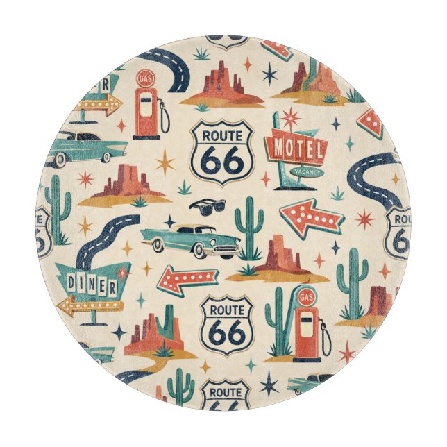 Route 66 Retro-Küche Roadside Vibes Schneidebrett (Vorderseite)