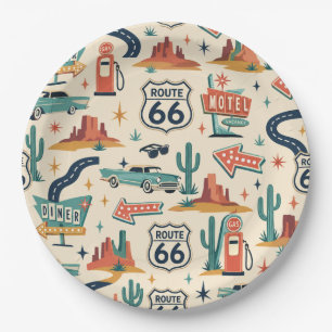 Route 66 Retro-Party-Tischdekoration Pappteller
